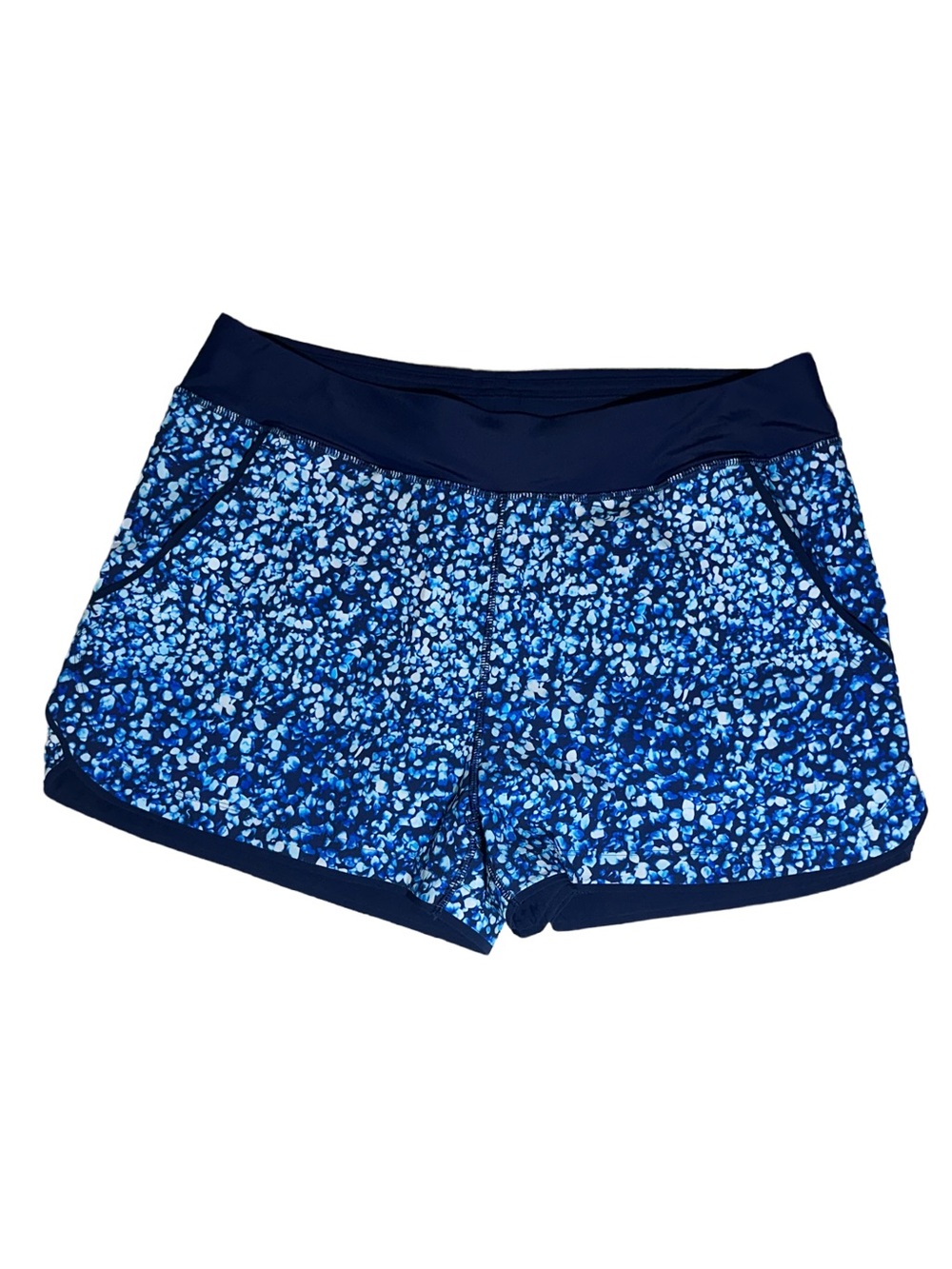 LANDS END Swim Short 516332 Nav/Turquoise Mosaic 3” Quick Dry, Size 14